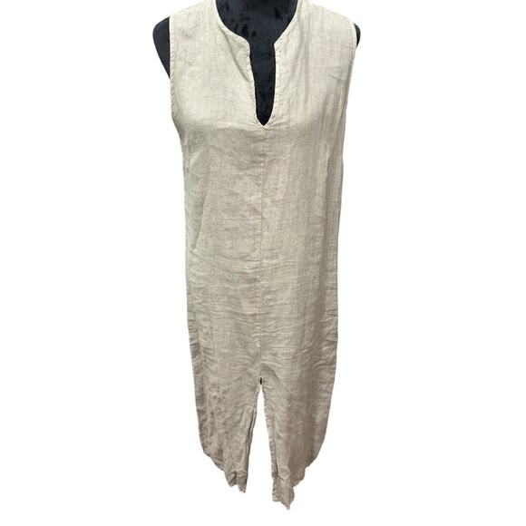 Laura Gotti LinenMaxi Dress Sleeveless Front Split Tan Large Made in ITALY - Picture 1 of 12